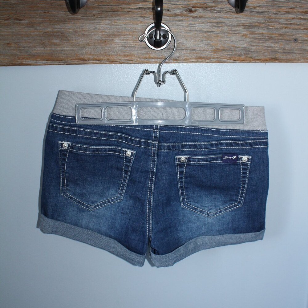 Seven 7 For All Mankind Size 12 Denim Jean Shorts Fabric Waistband - Picture 2 of 2